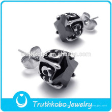 TKB-JE0057 Moda jóias quadrado preto Zircônia Cúbica de aço inoxidável 316L birthstone brincos do parafuso prisioneiro para homens ou mulheres